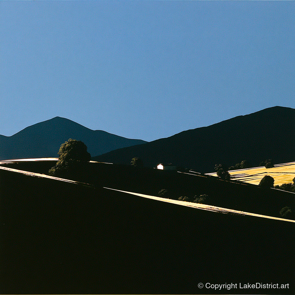 Golden Light on Silhouetted Fells - lake district sky art print and canvas by Adelaide Calloway A.I