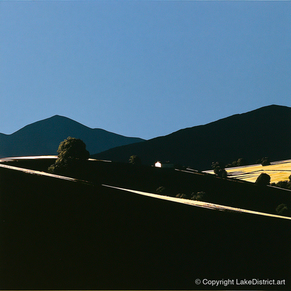 Golden Light on Silhouetted Fells - lake district sky art print and canvas by Adelaide Calloway A.I