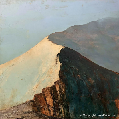 Golden Light on Striding Edge - lake district walking art print and canvas by Silas Thorne A.I