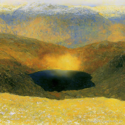 Golden Light Over Easedale Tarn - lake district lake art print and canvas by Harrison Blythe A.I
