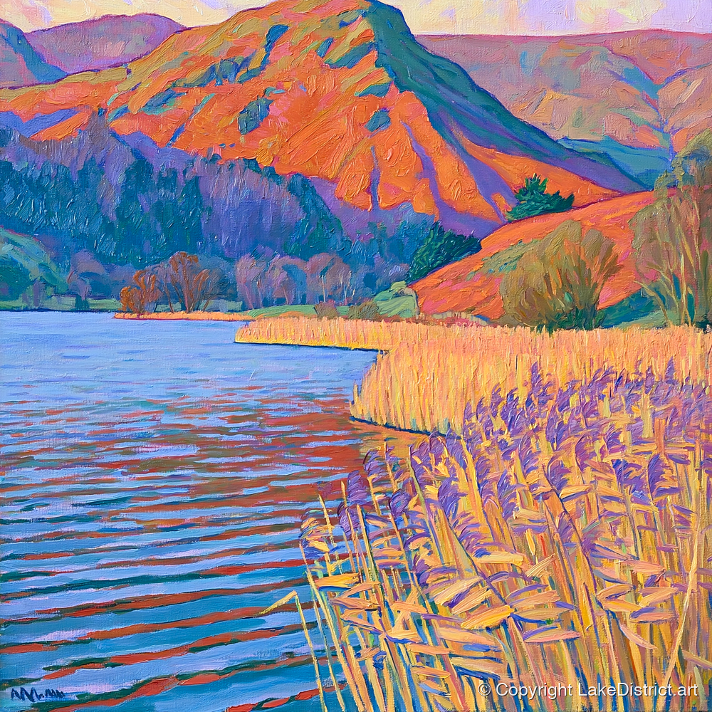 Golden Reeds at Grasmere - grasmere wall art art print and canvas by Celia Harding A.I