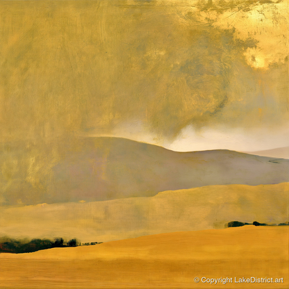 Golden Storm Over Lakeland Fells - lake district sky art print and canvas by Vincent Delaney A.I