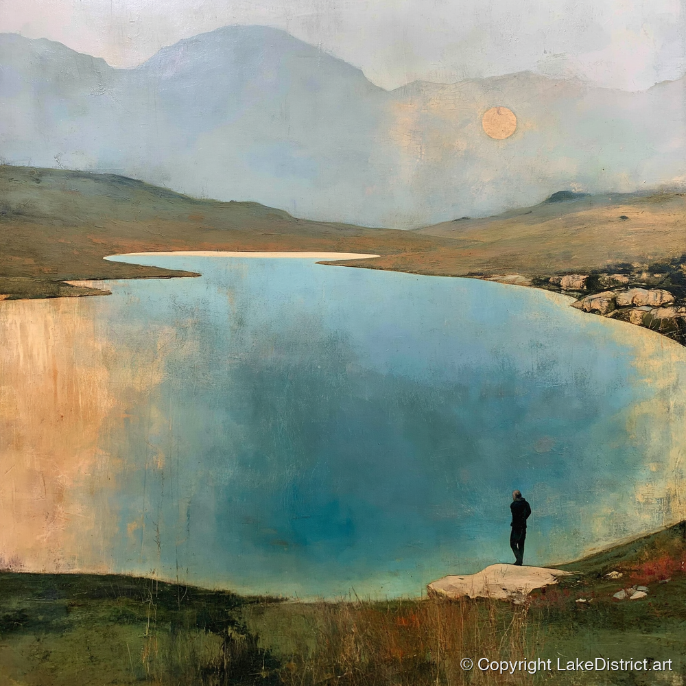 Golden Sun Over Innominate Tarn - lake district fell art print and canvas by Silas Thorne A.I