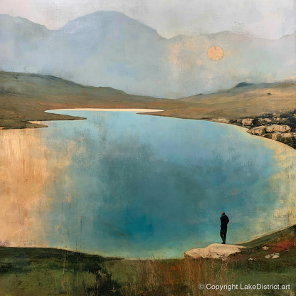Golden Sun Over Innominate Tarn - lake district fell art print and canvas by Silas Thorne A.I