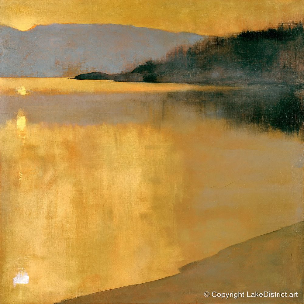 Golden Sunrise on the Lake - lake district lake art print and canvas by Vincent Delaney A.I