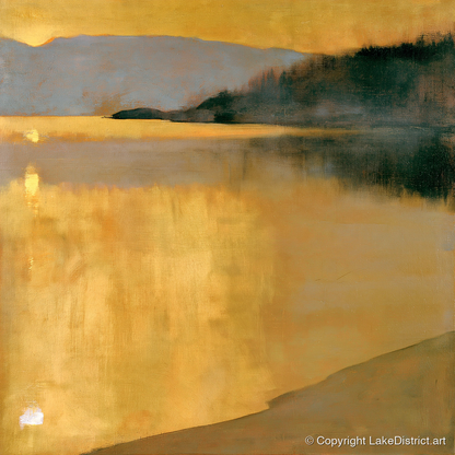 Golden Sunrise on the Lake - lake district lake art print and canvas by Vincent Delaney A.I