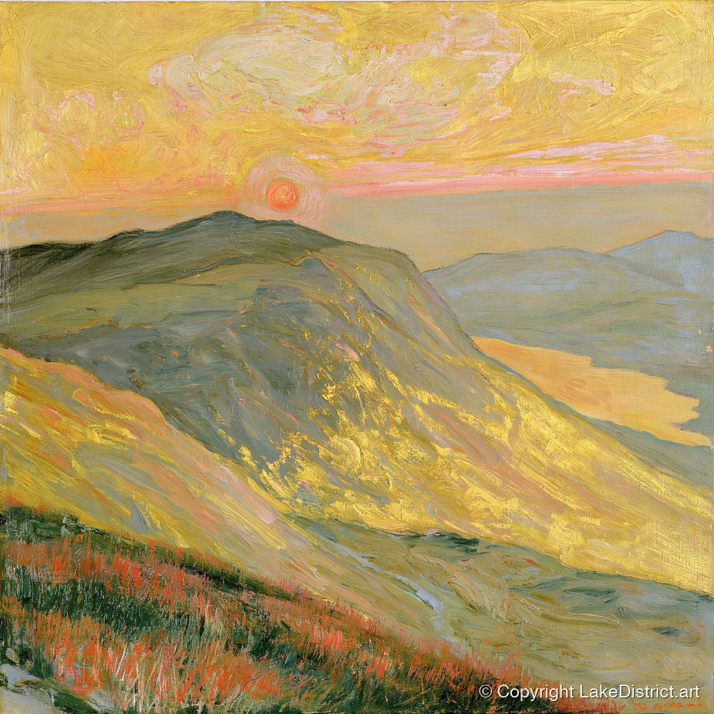 Golden Sunset From the Summit - lake district fell art print and canvas by Benedict Hale A.I