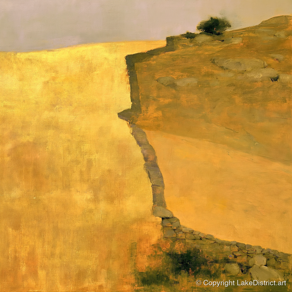 Golden Valley Drystone Wall - lake district valley art print and canvas by Vincent Delaney A.I
