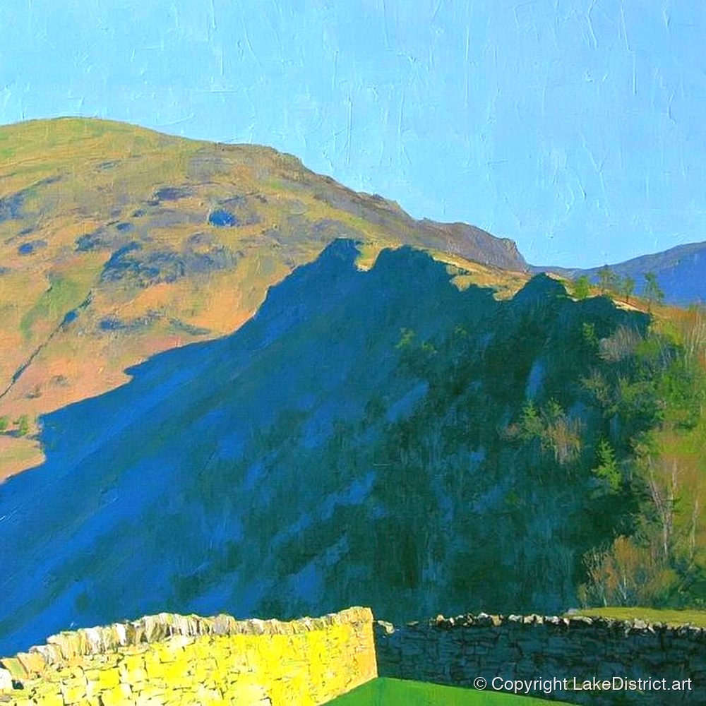 Grange Fell Ridge Bold Shadows - lake district fell art print and canvas by Daphne Morley A.I