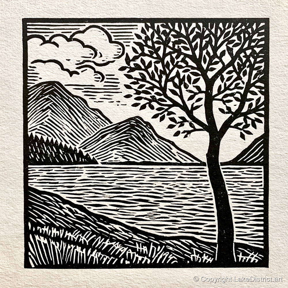 Graphic Crummock Water Fells - lake district lake art print and canvas by Isaac Denton A.I