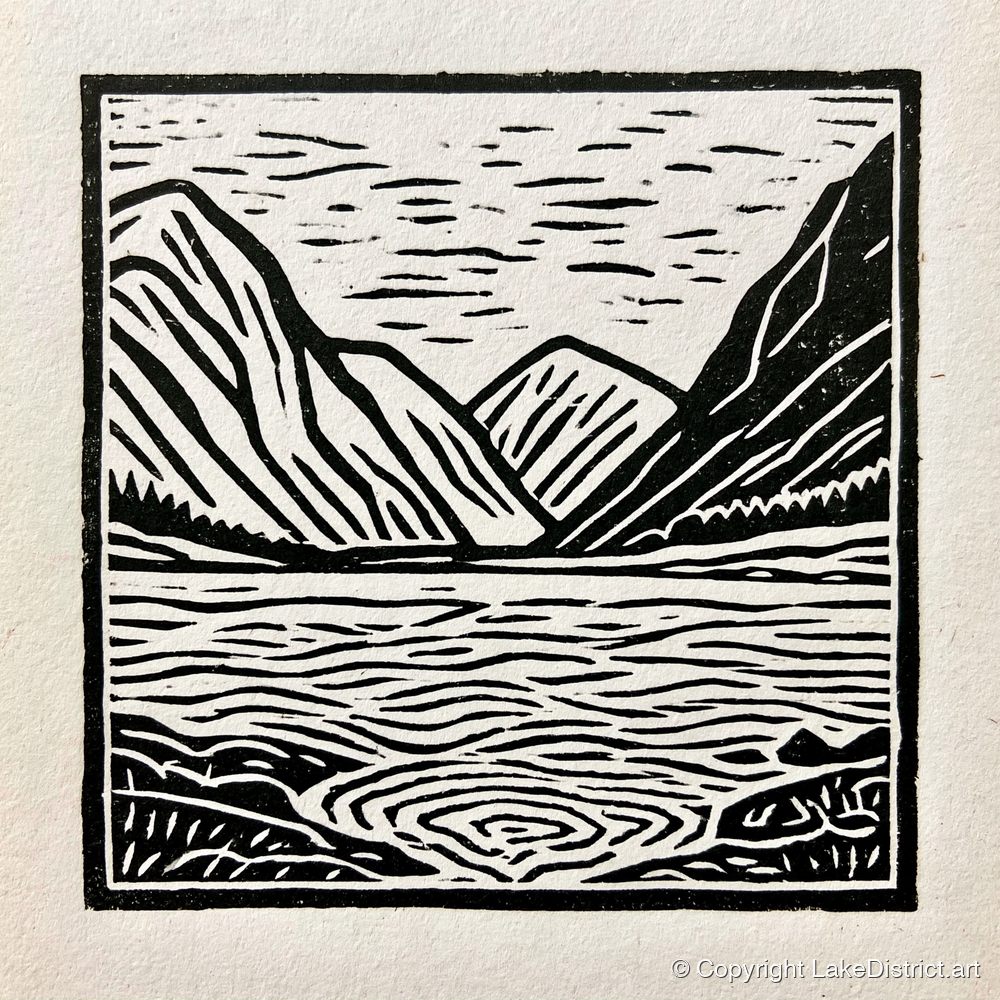 Graphic Ennerdale Water and Fells - lake district valley art print and canvas by Isaac Denton A.I