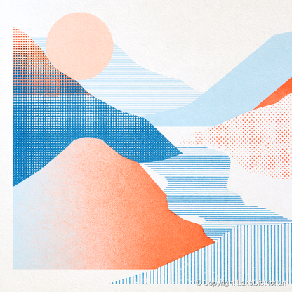 Graphic Eskdale Valley in Coral - lake district valley art print and canvas by Elliot Reid A.I