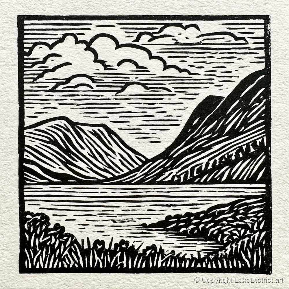 Graphic Fells of Crummock Water - lake district lake art print and canvas by Isaac Denton A.I