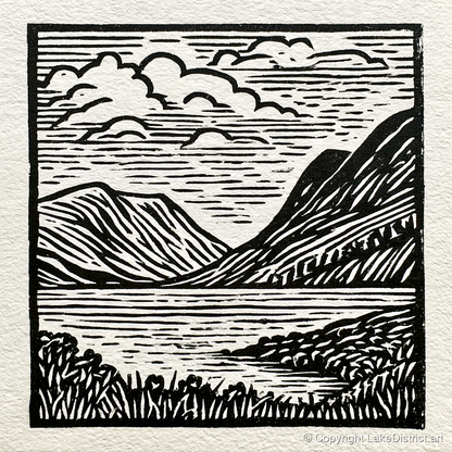 Graphic Fells of Crummock Water - lake district lake art print and canvas by Isaac Denton A.I