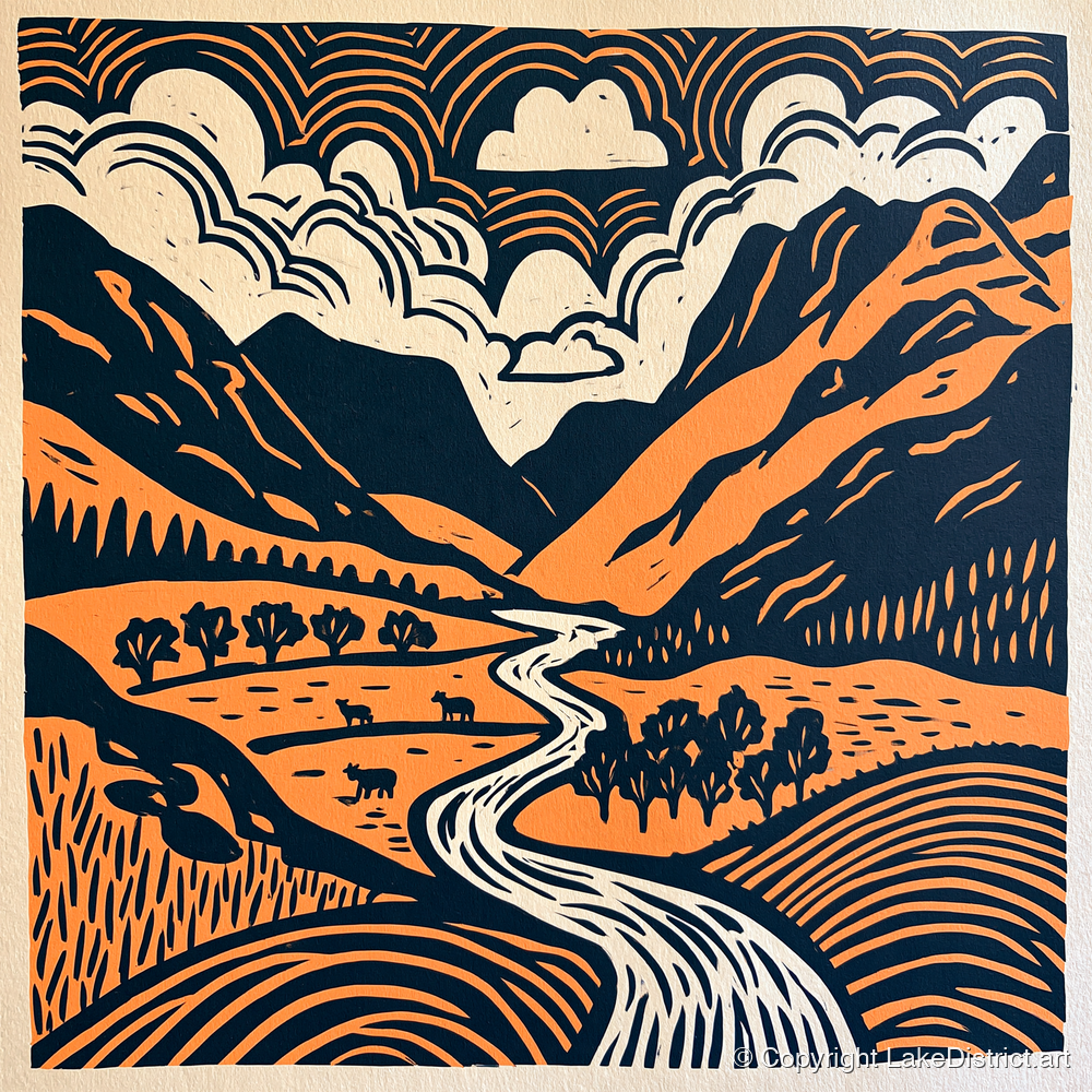 Graphic Great Langdale Valley - lake district valley art print and canvas by Leon Baxter A.I