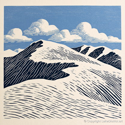 Graphic Helvellyn Ridge in Navy - lake district fell art print and canvas by Reuben Shaw A.I