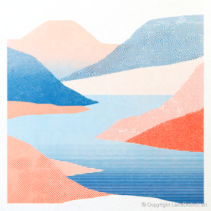 Graphic Lake And Coral Fells - lake district lake art print and canvas by Elliot Reid A.I