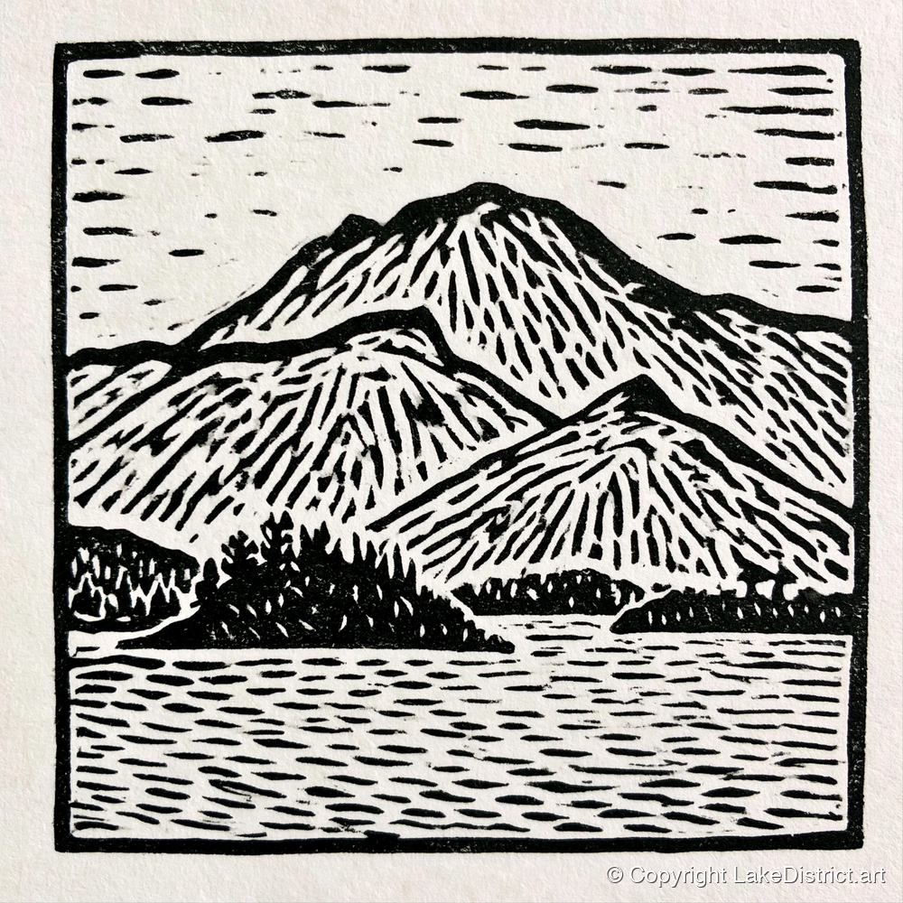 Graphic Monochrome Catbells Ridge - lake district fell art print and canvas by Isaac Denton A.I