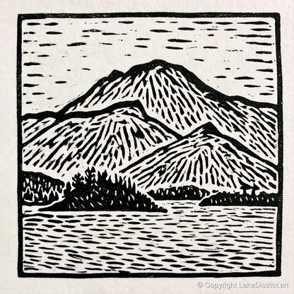 Graphic Monochrome Catbells Ridge - lake district fell art print and canvas by Isaac Denton A.I