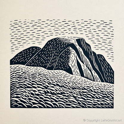 Graphic Monochrome Great Gable - lake district fell art print and canvas by Reuben Shaw A.I