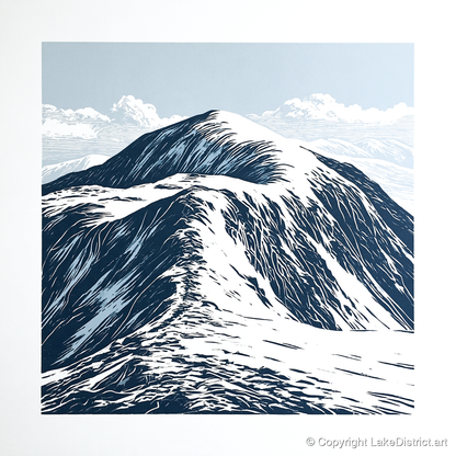 Graphic Snow on Helvellyn Ridge - lake district fell art print and canvas by Alfred Morland A.I