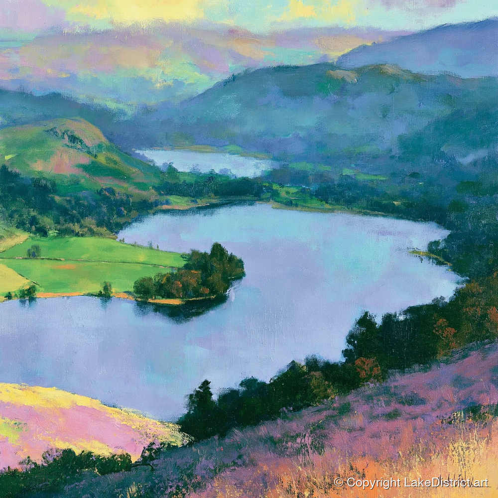 Grasmere Above Purple Bracken - lake district lake art print and canvas by Desmond Fairfax A.I