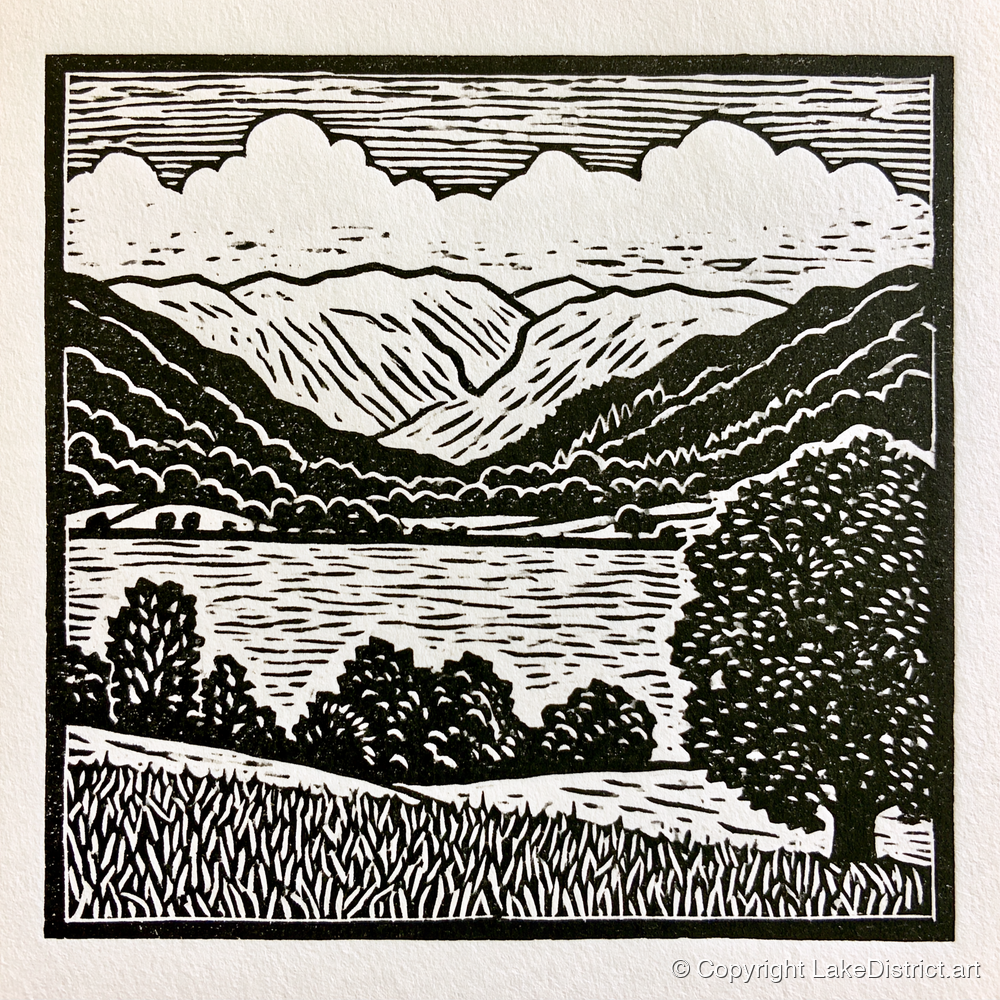 Grasmere and Fells in Monochrome - lake district lake art print and canvas by Isaac Denton A.I