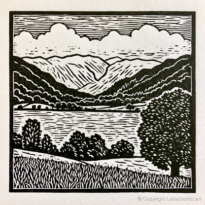 Grasmere and Fells in Monochrome - lake district lake art print and canvas by Isaac Denton A.I