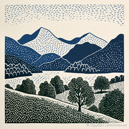 Grasmere Fells in Graphic Navy - lake district lake art print and canvas by Reuben Shaw A.I
