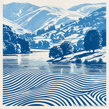 Grasmere in Cobalt Blue - lake district lake art print and canvas by Hugh Lancaster A.I