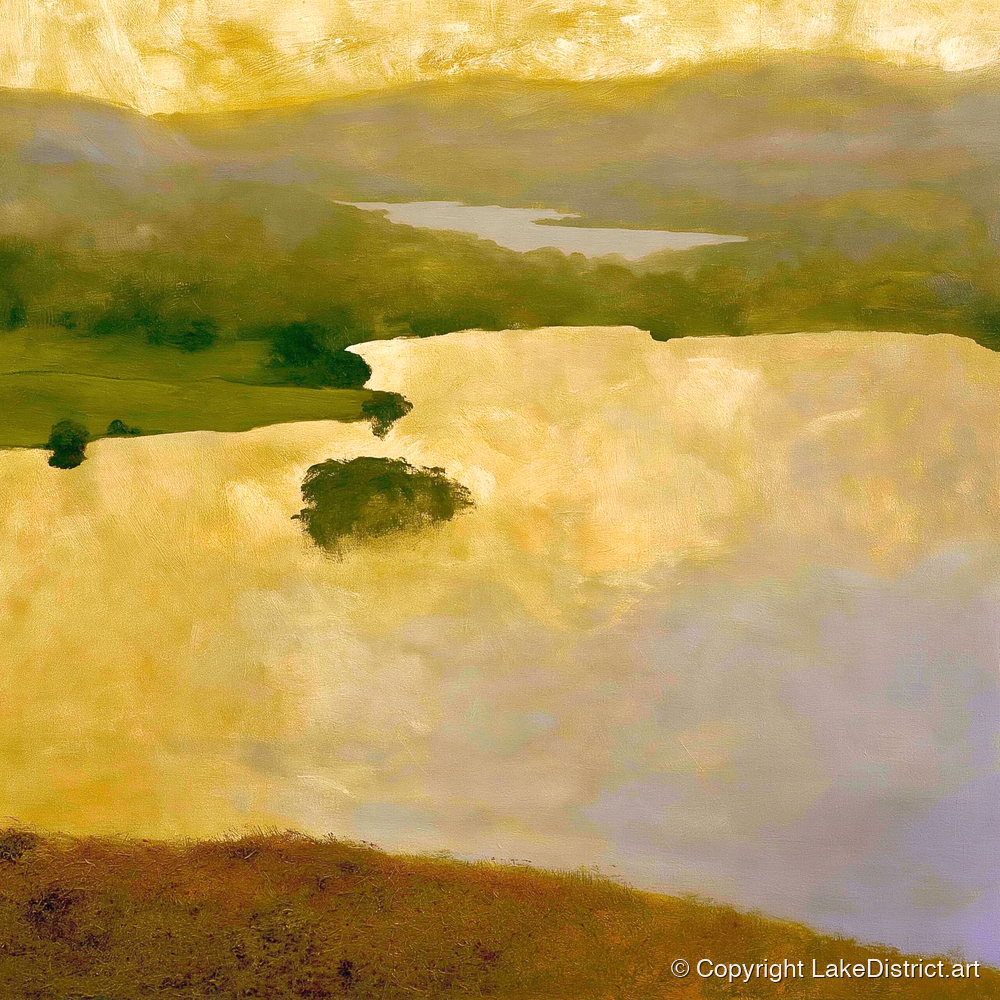 Grasmere Lake in Golden Light - lake district lake art print and canvas by Vincent Delaney A.I