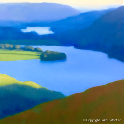 Grasmere Lake in Ultramarine Blue - lake district lake art print and canvas by Rowan Fletcher A.I