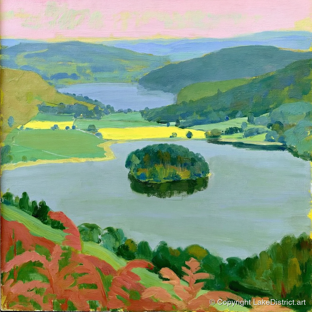 Grasmere Through Red Bracken - lake district lake art print and canvas by Vivienne Roth A.I
