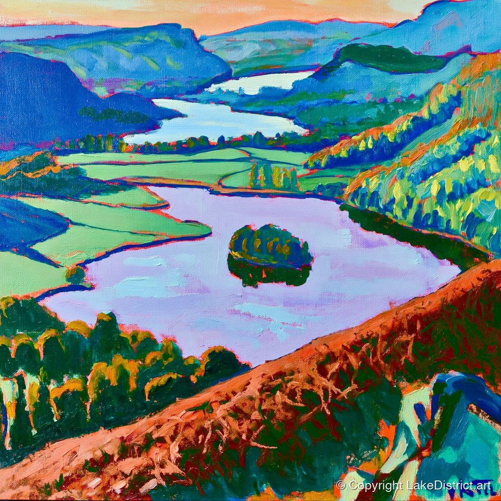 Grasmere Through Vibrant Bracken - lake district lake art print and canvas by Gideon Wright A.I