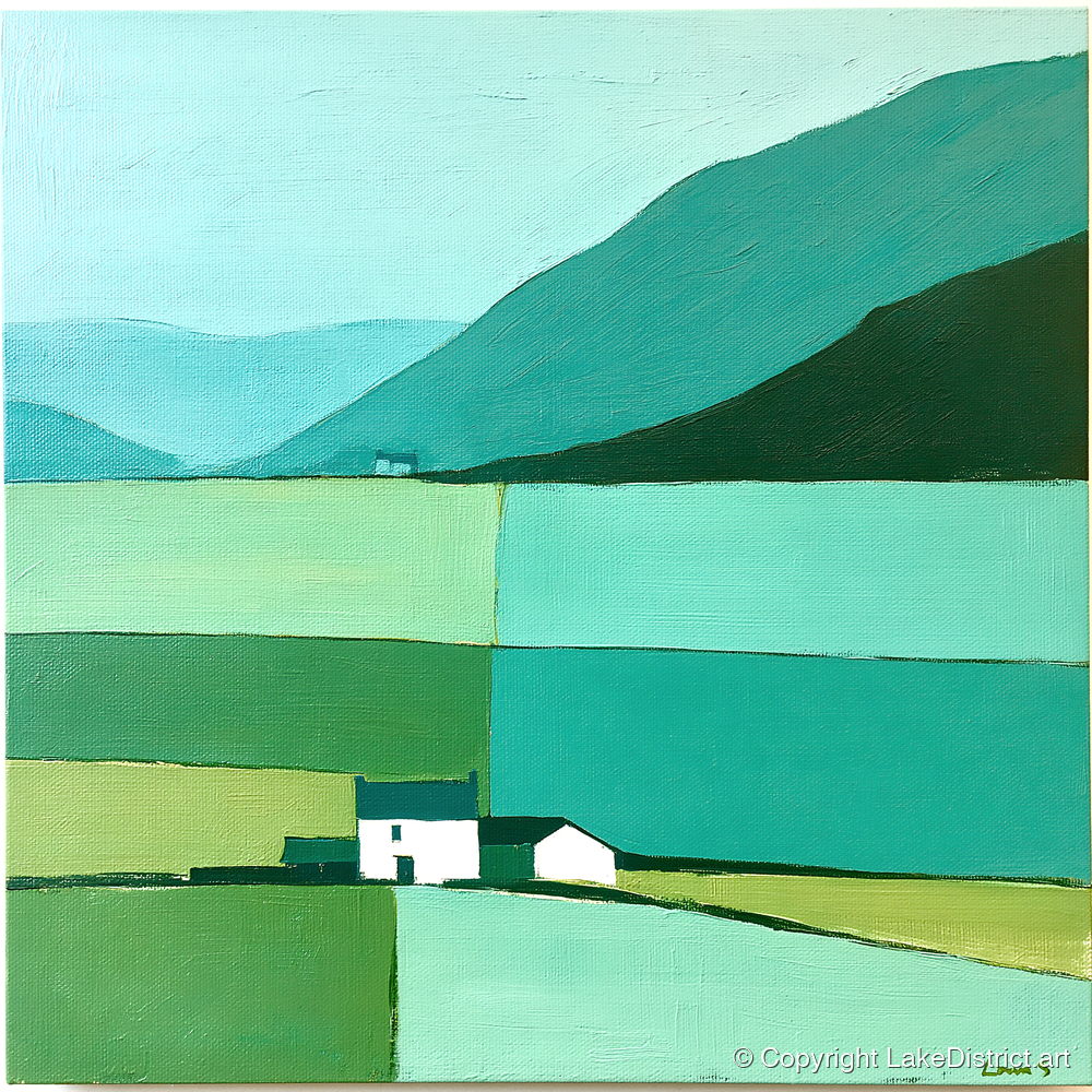 Grasmere Valley in Teal and Mint - lake district lake art print and canvas by Sebastian Finch A.I