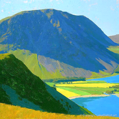 Grasmoor Over Sunlit Valley Fields - lake district fell art print and canvas by Daphne Morley A.I