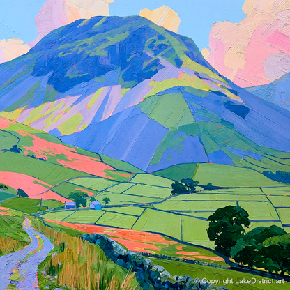 Great Gable Above Vibrant Pastures - lake district fell art print and canvas by Sylvia Carmichael A.I