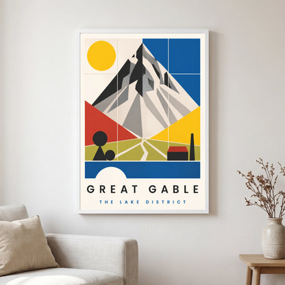 Great Gable travel poster in a white frame, hanging in a living2