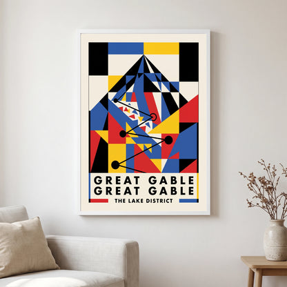 Great Gable travel poster in a white frame, hanging in a living2