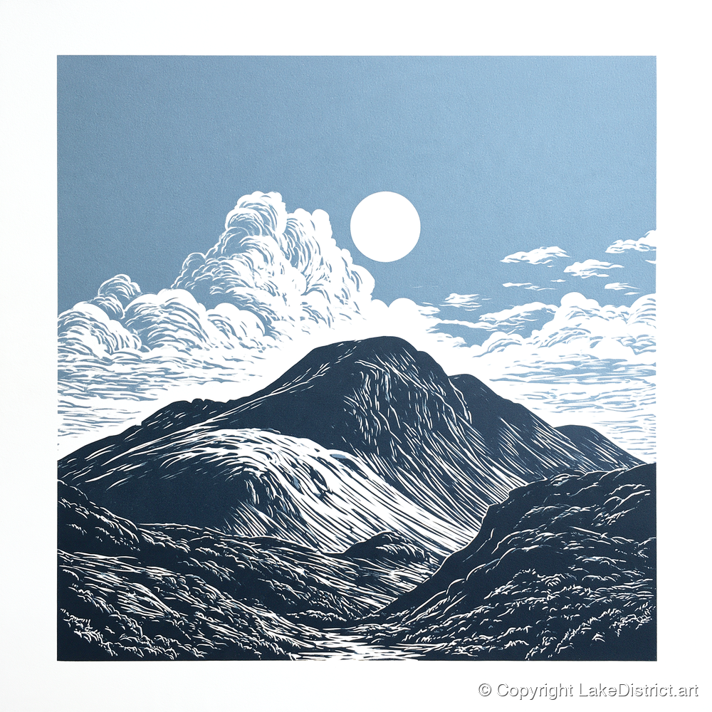 Great Gable Beneath Towering Clouds - lake district fell art print and canvas by Alfred Morland A.I