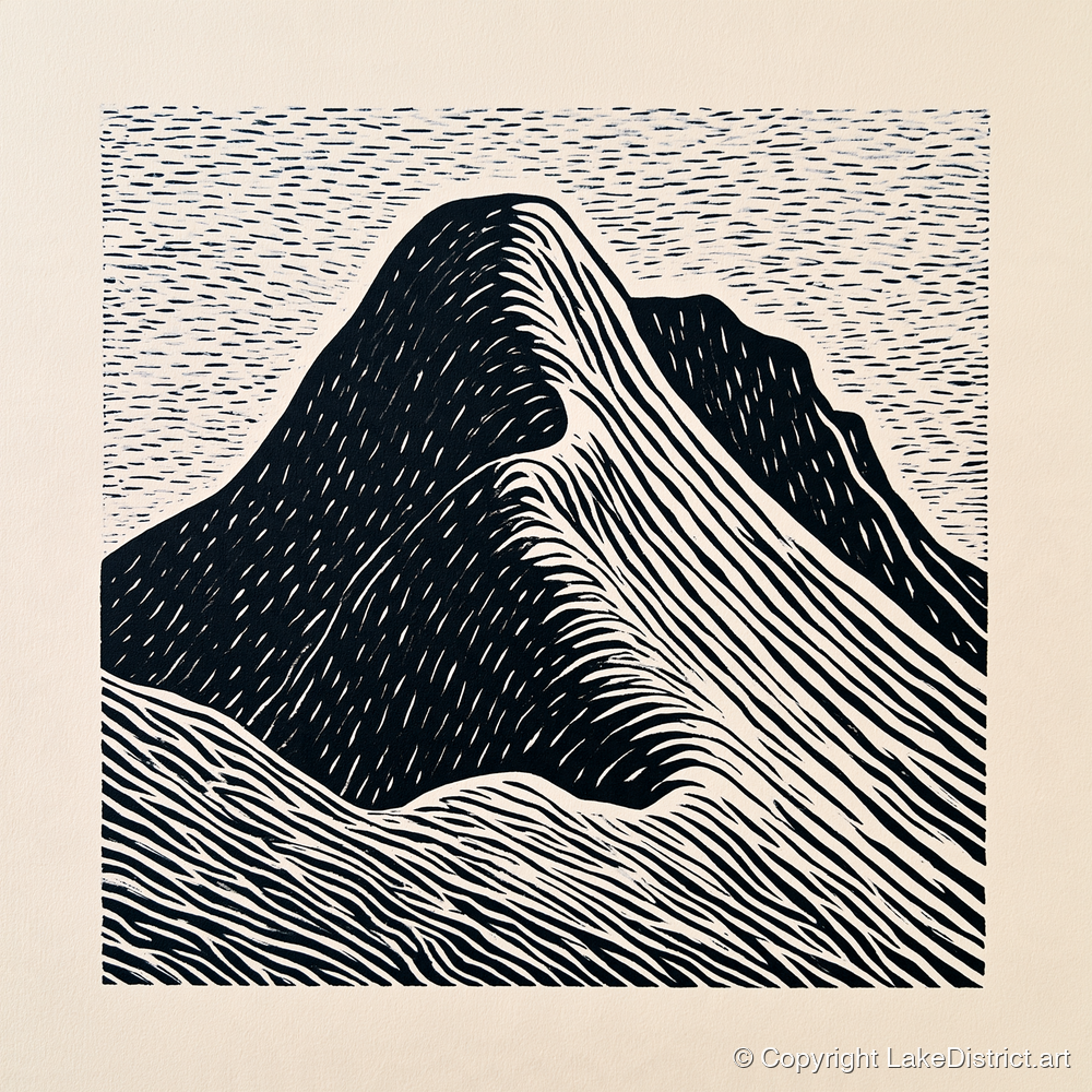 Great Gable Graphic Contours - lake district fell art print and canvas by Reuben Shaw A.I