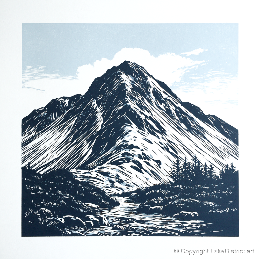 Great Gable in Deep Navy - lake district fell art print and canvas by Alfred Morland A.I