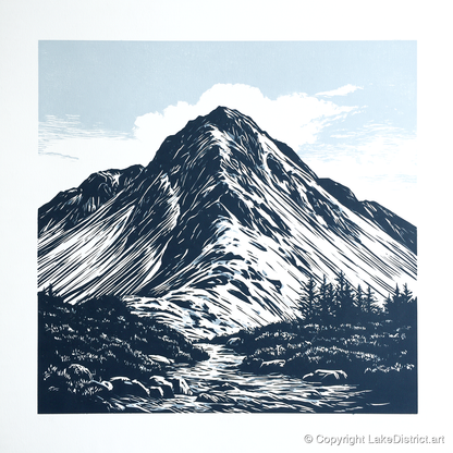 Great Gable in Deep Navy - lake district fell art print and canvas by Alfred Morland A.I