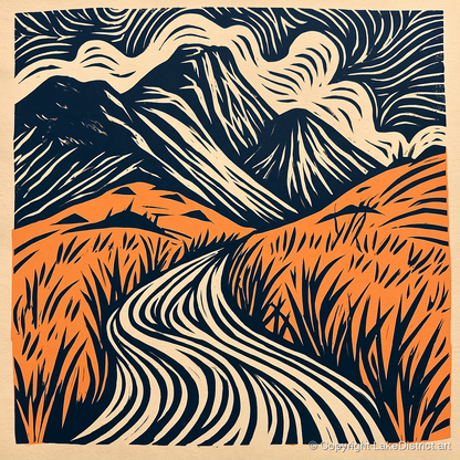 Great Gable Terracotta Winding Path - lake district fell art print and canvas by Leon Baxter A.I