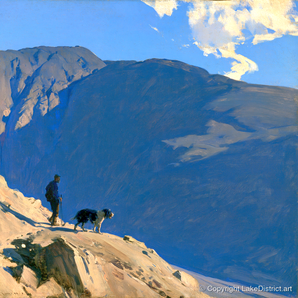 Great Gable Walker and Dog - gifts for dog walkers art print and canvas by Percival Kent A.I