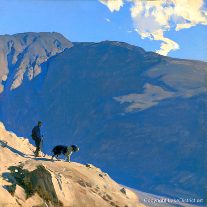 Great Gable Walker and Dog - gifts for dog walkers art print and canvas by Percival Kent A.I