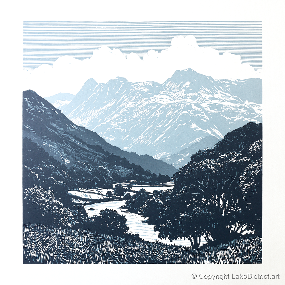 Great Langdale Slate Blue Fells - lake district valley art print and canvas by Alfred Morland A.I