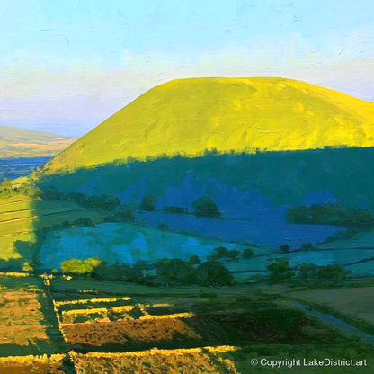 Great Mell Fell Sunlit Dome - lake district fell art print and canvas by Daphne Morley A.I