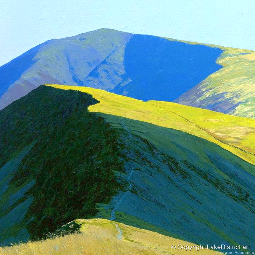 Great Rigg Sunlit Ridge Path - lake district fell art print and canvas by Daphne Morley A.I