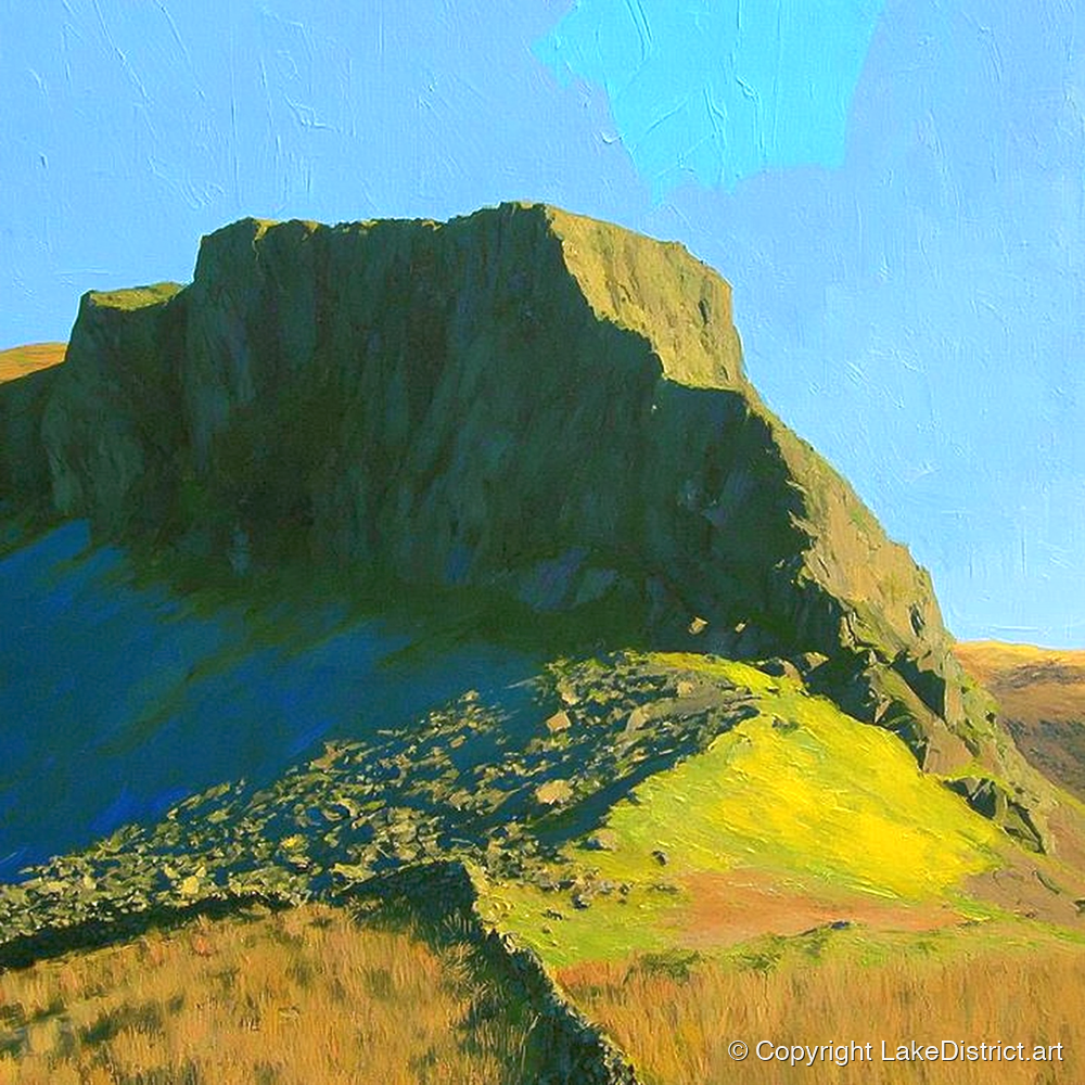 Green Crag in Vivid Sunlight - lake district fell art print and canvas by Daphne Morley A.I
